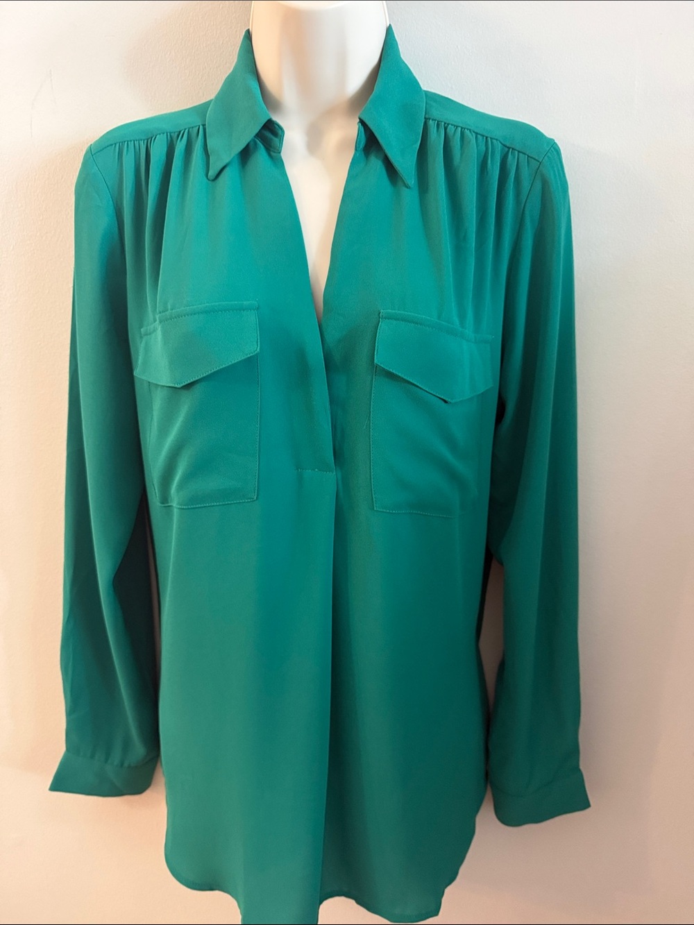 Classic Green Long-Sleeve Utility Blouse
